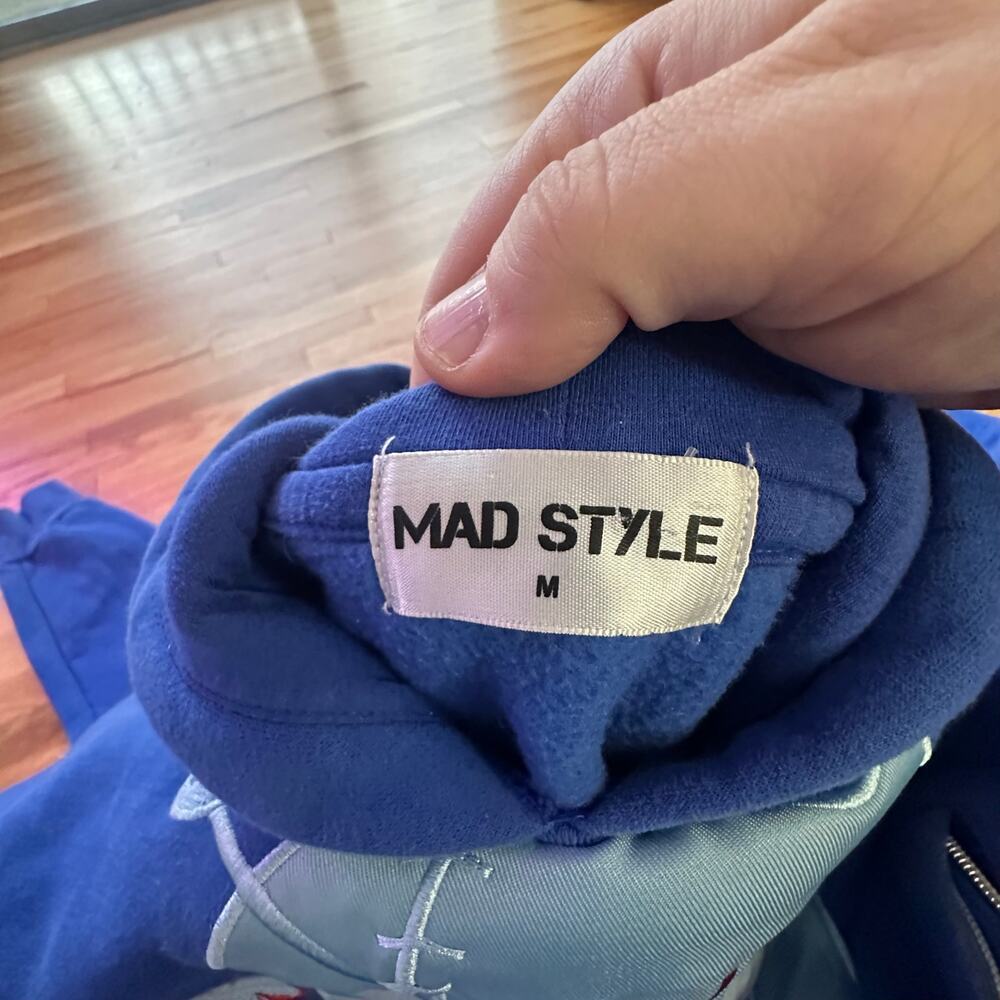 MAD STYLE x Womens Mens Blue Graphic Hooded Sweatshirt‎ Size M - Picture 7 of 8